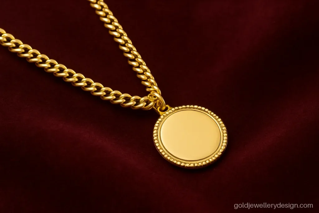 Gold chain for a baby with a small round initial charm