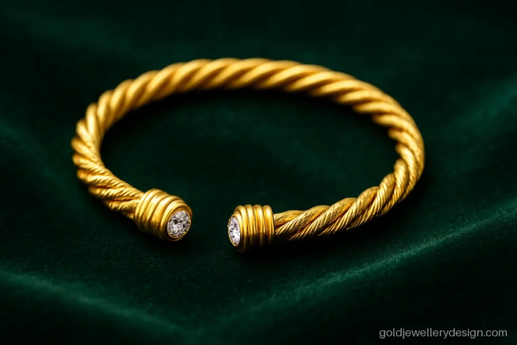 Simple gold bangles design with a single twisted rope pattern