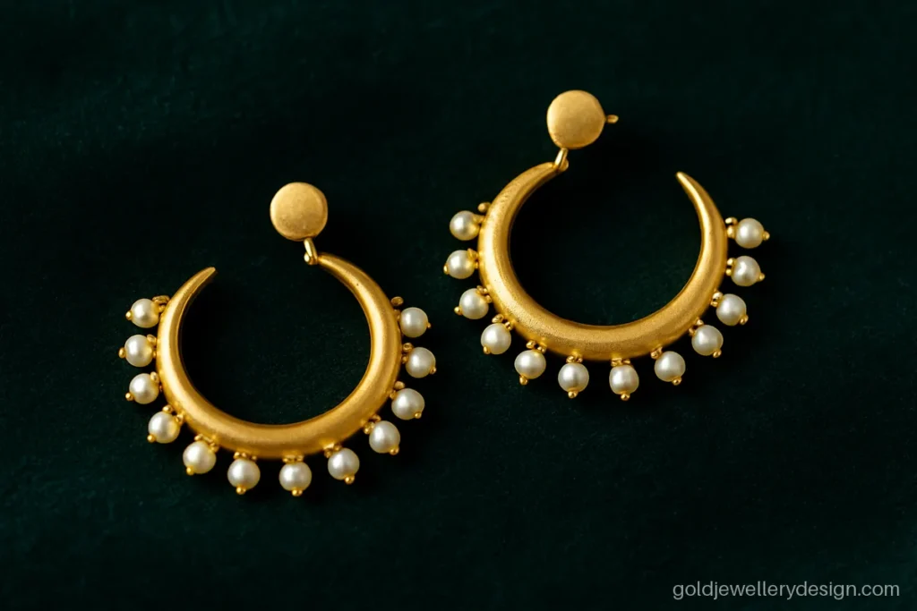 Light gold kanbala design with small pearl drops along the curve