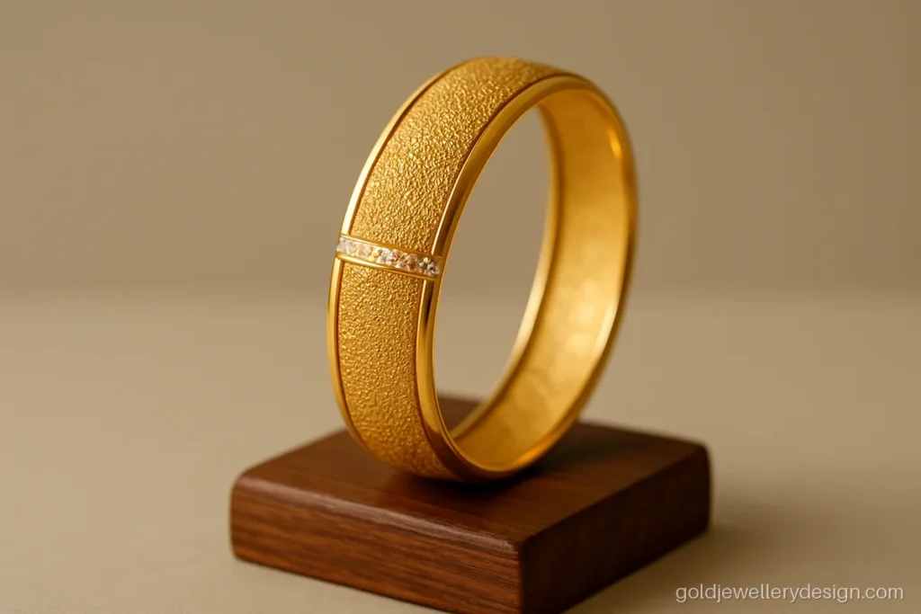 Modern Bengali gold noa design with a gold covered iron bangle and fine texture