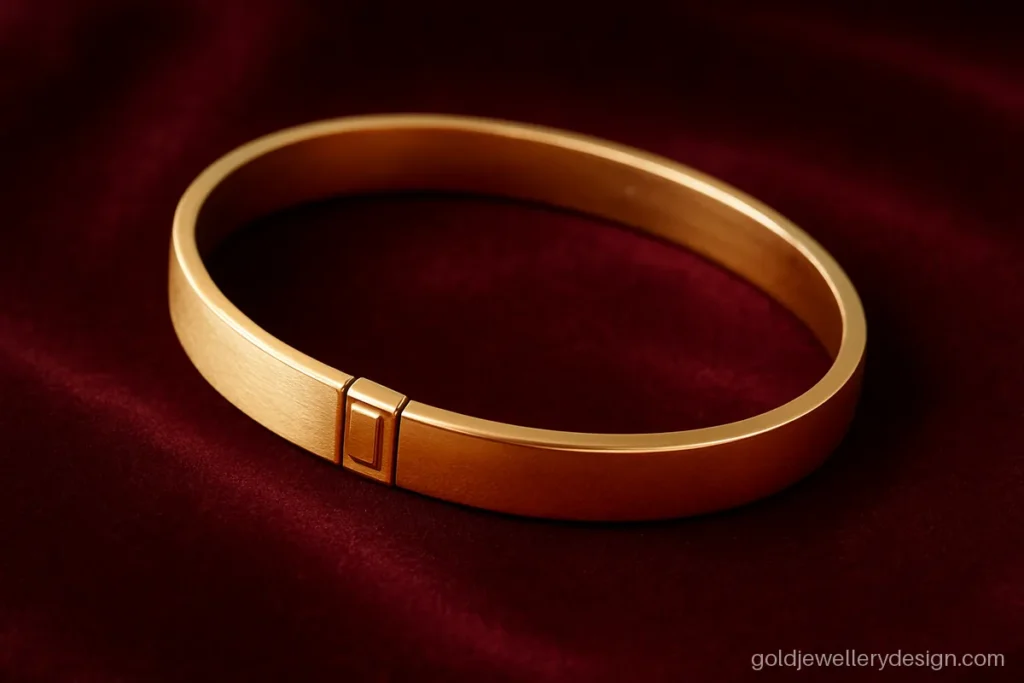 Oval ladies bracelet design gold, half matte and half polished, with a box clasp