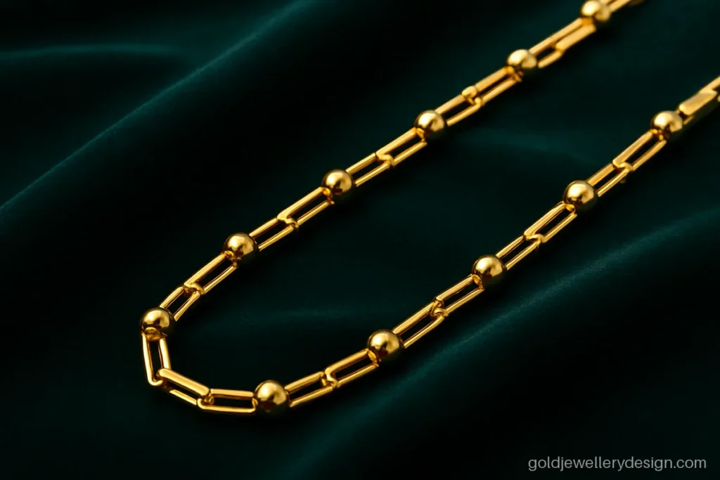 Gold chain new design mixing short box link sections with small ball stations