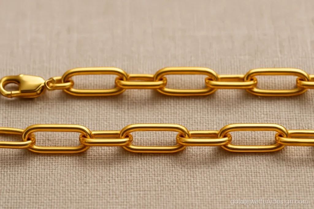 Stylish gold chain design for girl in long oval paperclip links