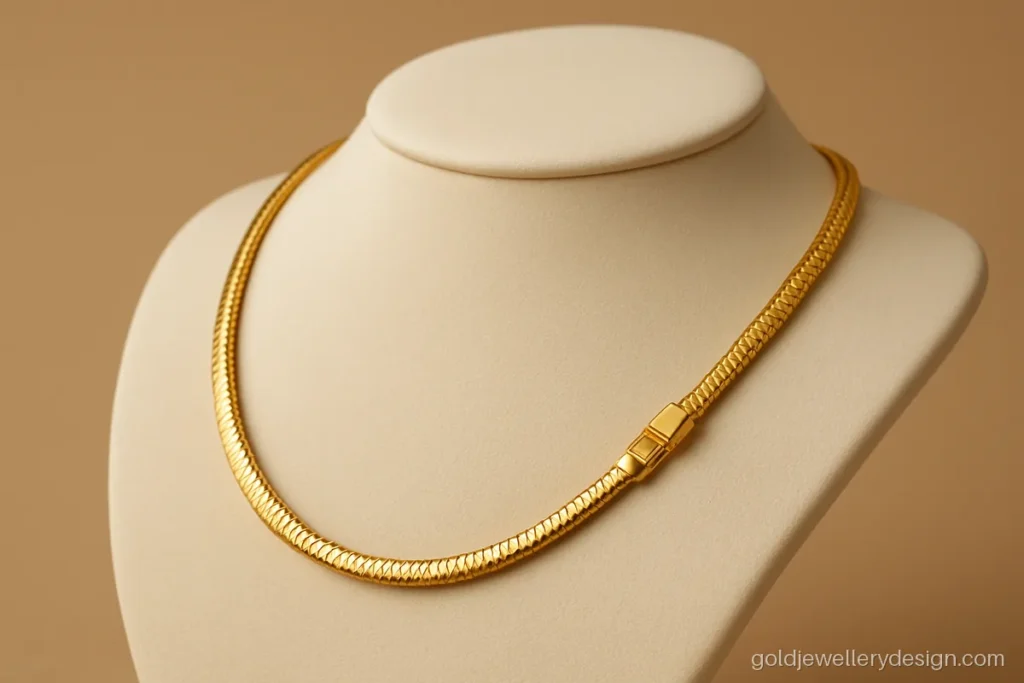 Snake design gold chain with smooth round scales and a box clasp
