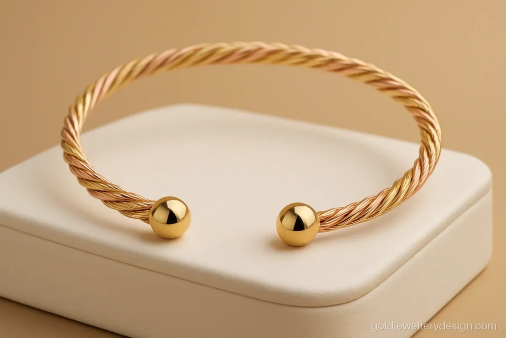 Two-tone twisted gold choker torque with rose and yellow gold strands