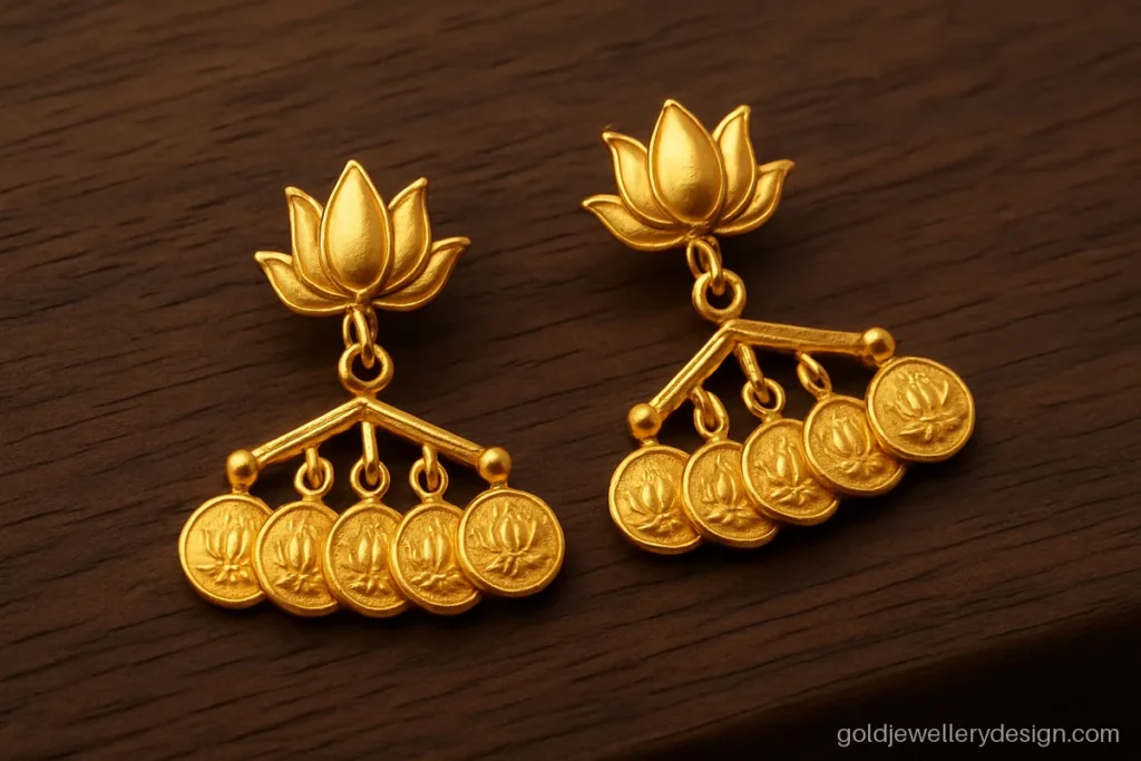 Ear ring design gold women love with a row of small coin drops