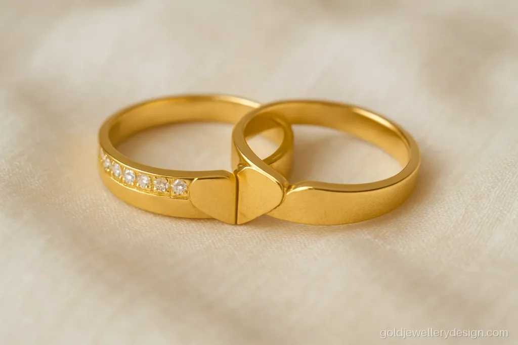 Unique couple ring design gold where two halves form one heart