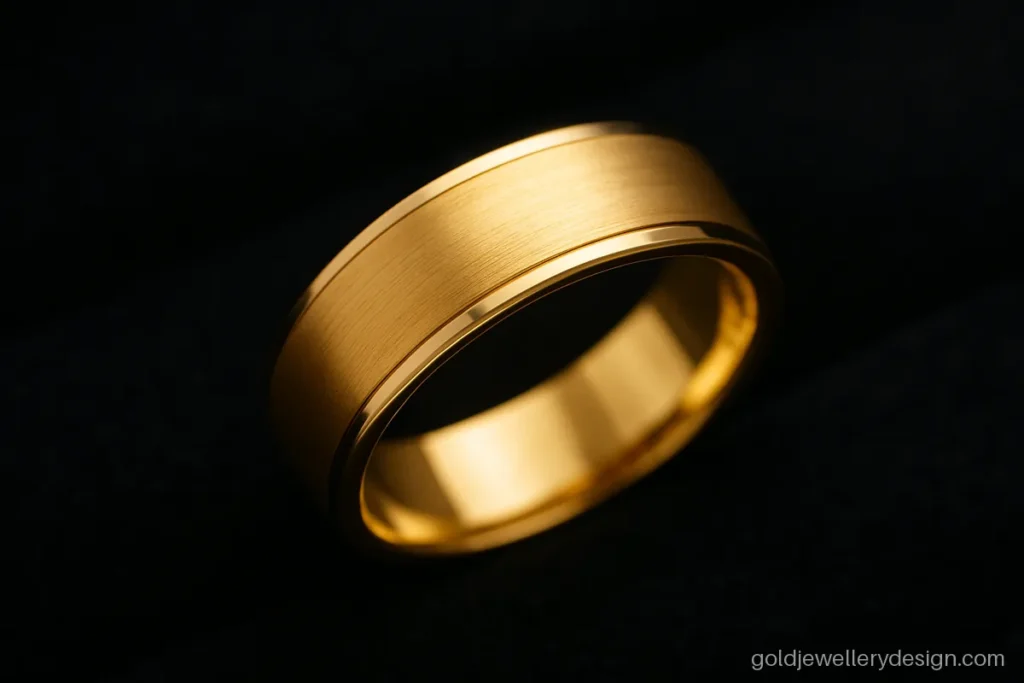 Men gold ring design with a brushed satin finish on a flat band