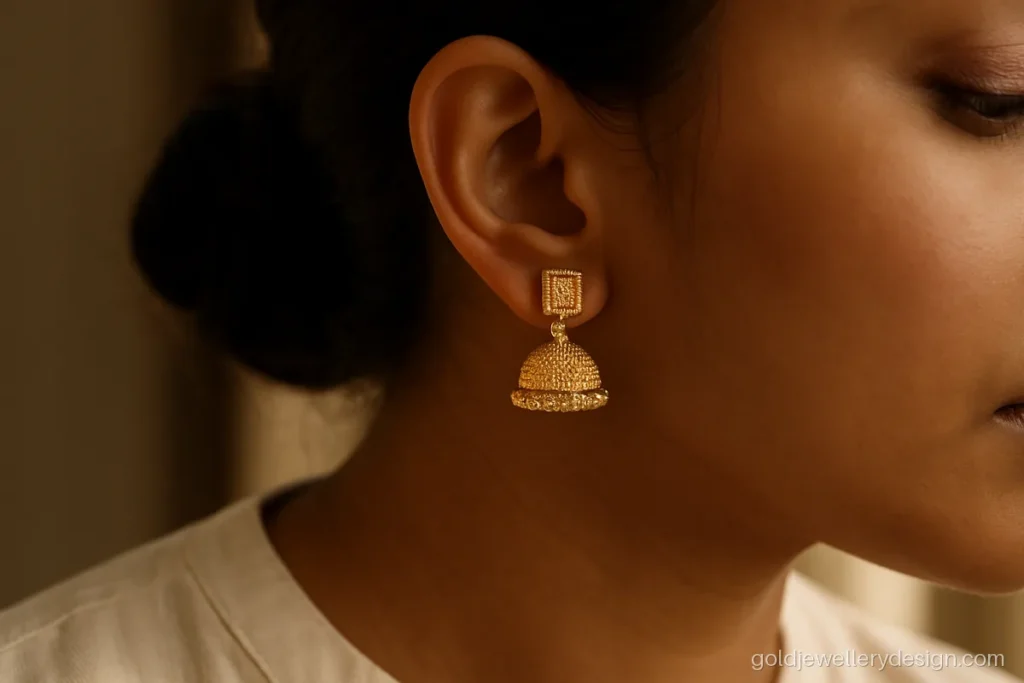 Jhumki new design gold with dotted granule bell and square stud