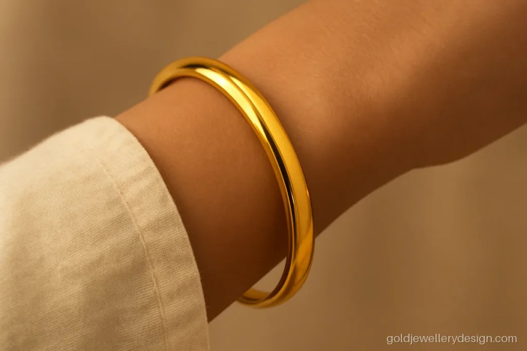 Daily use latest gold kada design for ladies with plain round band