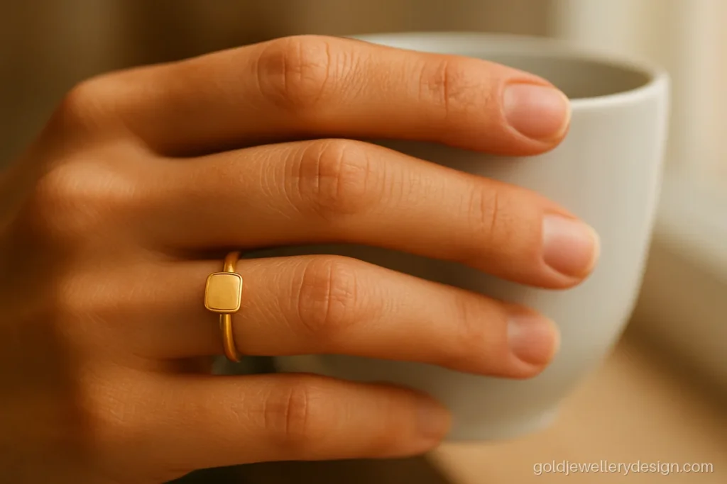 Modern gold ring design for girls with a small flat square top