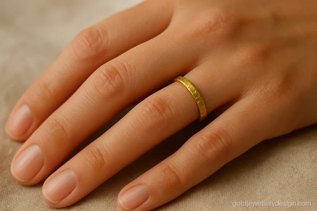 Daily use plain gold ring design for female with a soft hammered texture