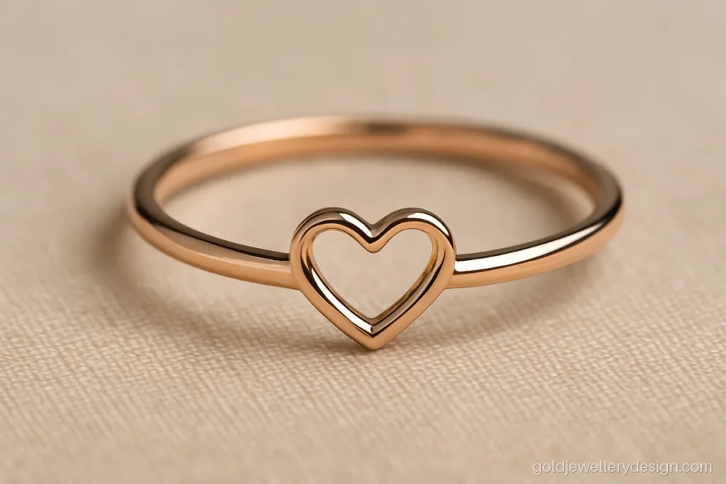 Heart ring design gold in rose gold with a hollow heart outline