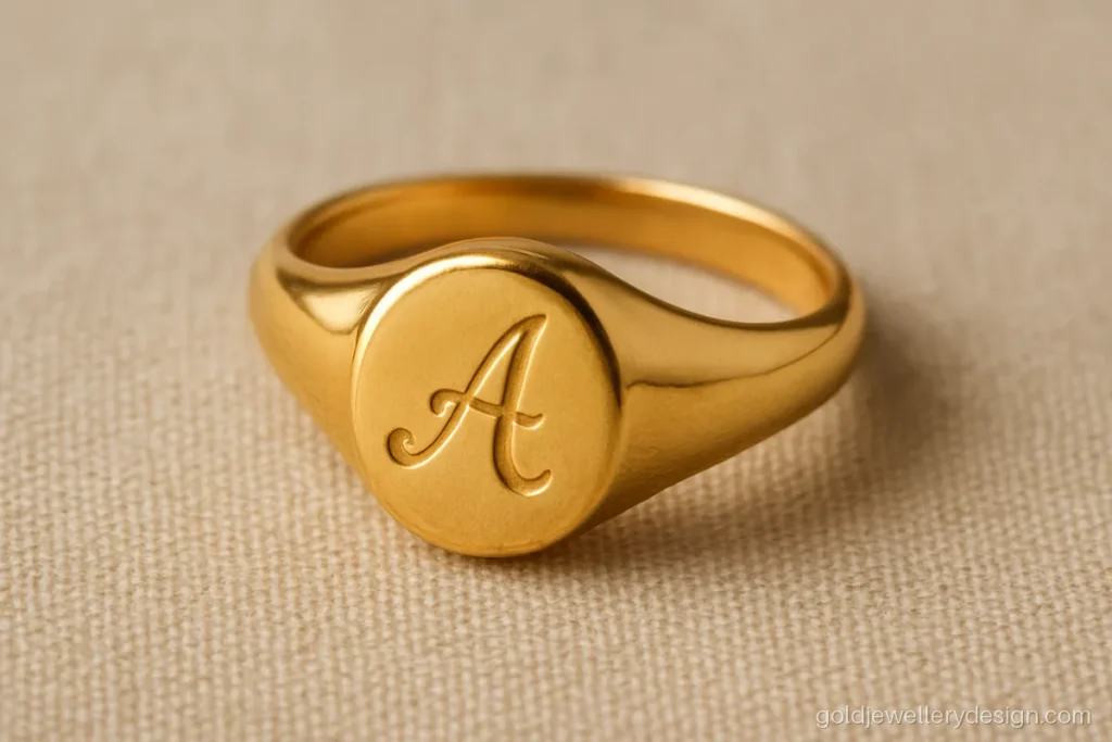 Gold rings for girls new design with a small initial letter top