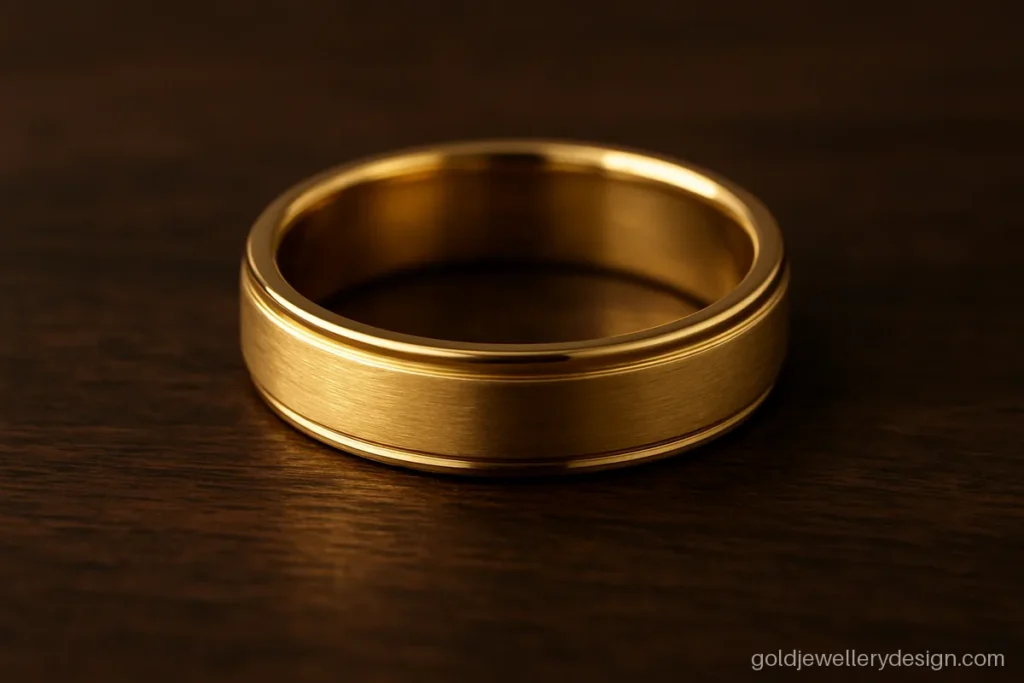 Plain gold ring design for female without stone, matte centre and shiny edges