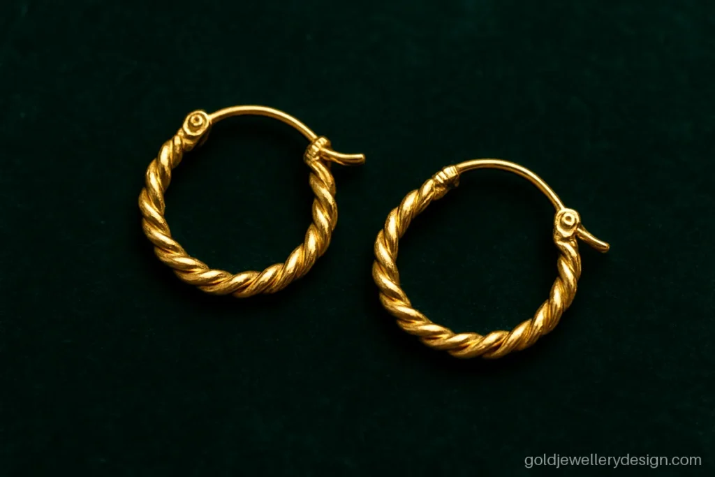 Boys bali gold design in a thin twisted hoop with a click hinge