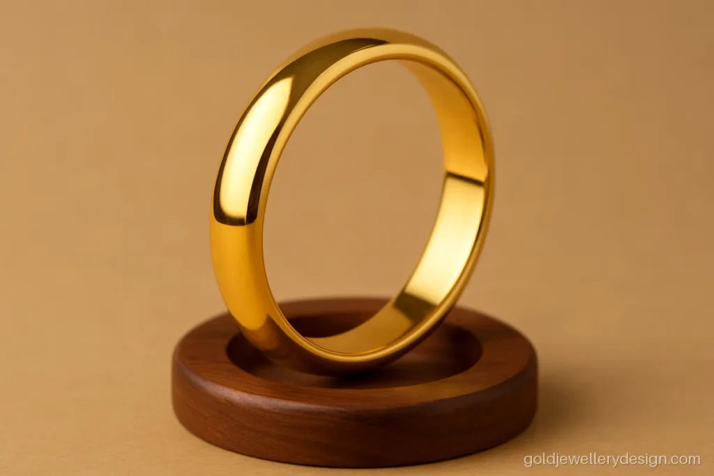 Gold kada design for men, plain round and high polished, 8 mm thick