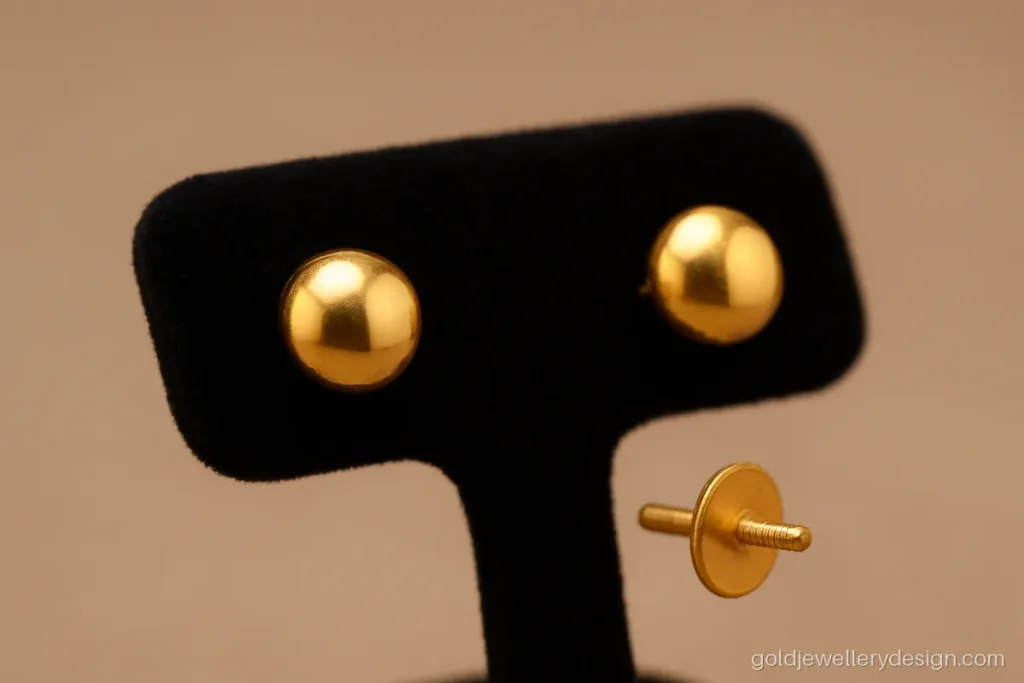Round polished dome gold studs for men, 5 mm wide