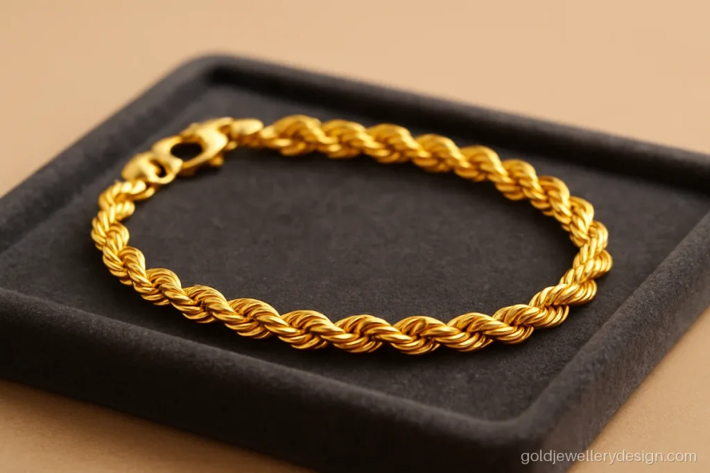 Bracelet for men gold design in a slim rope link for office wear