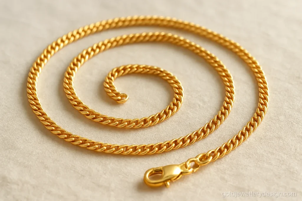 Boys gold chain design in a thin 2 mm curb link, 18 inches long