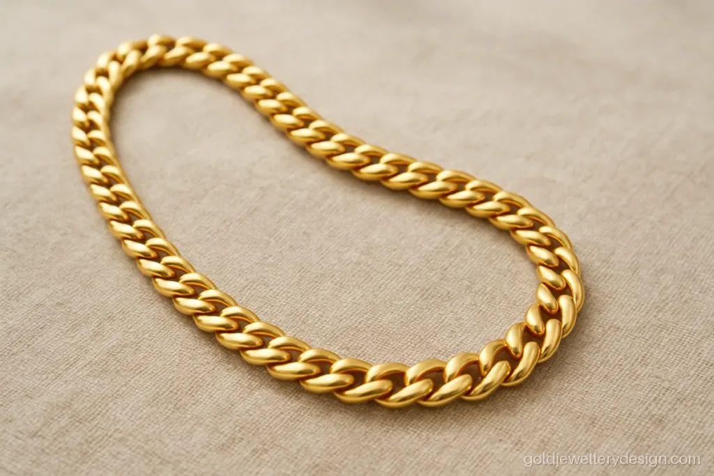 Hollow curb link men's gold chain design that looks bold at a lighter weight