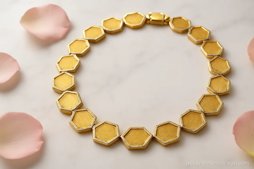 Latest gold necklace design with two-tone geometric links and a satin finish