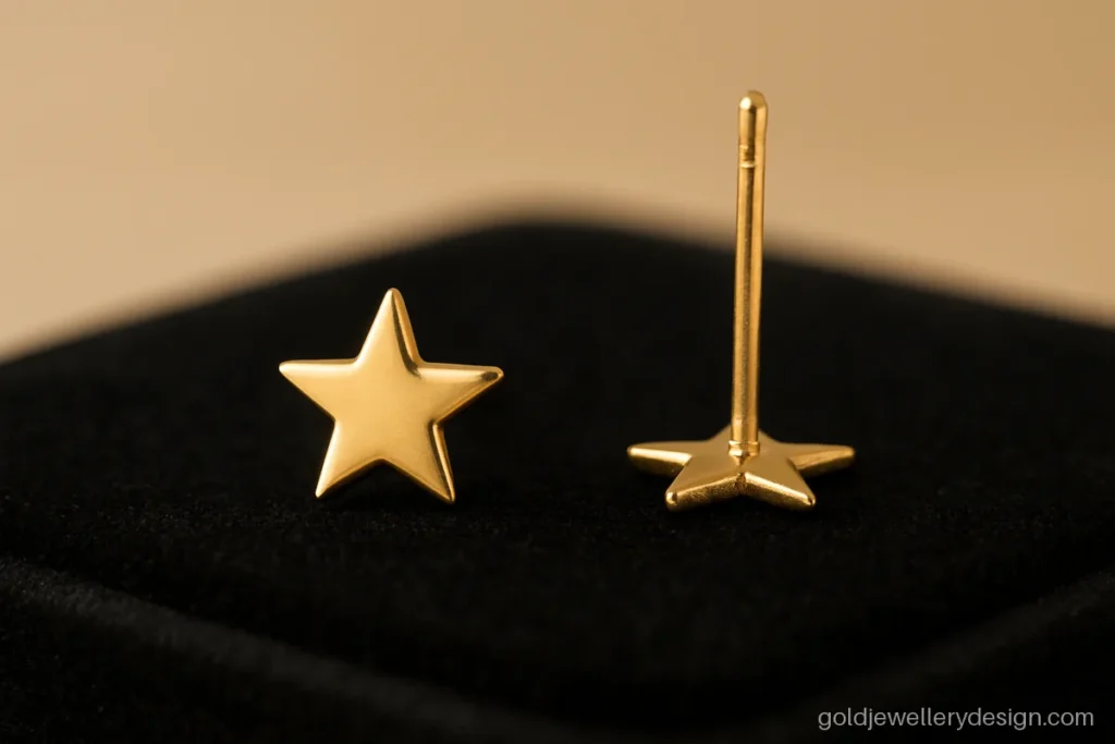 Small star shaped gold nose pin with a straight pin for bending back