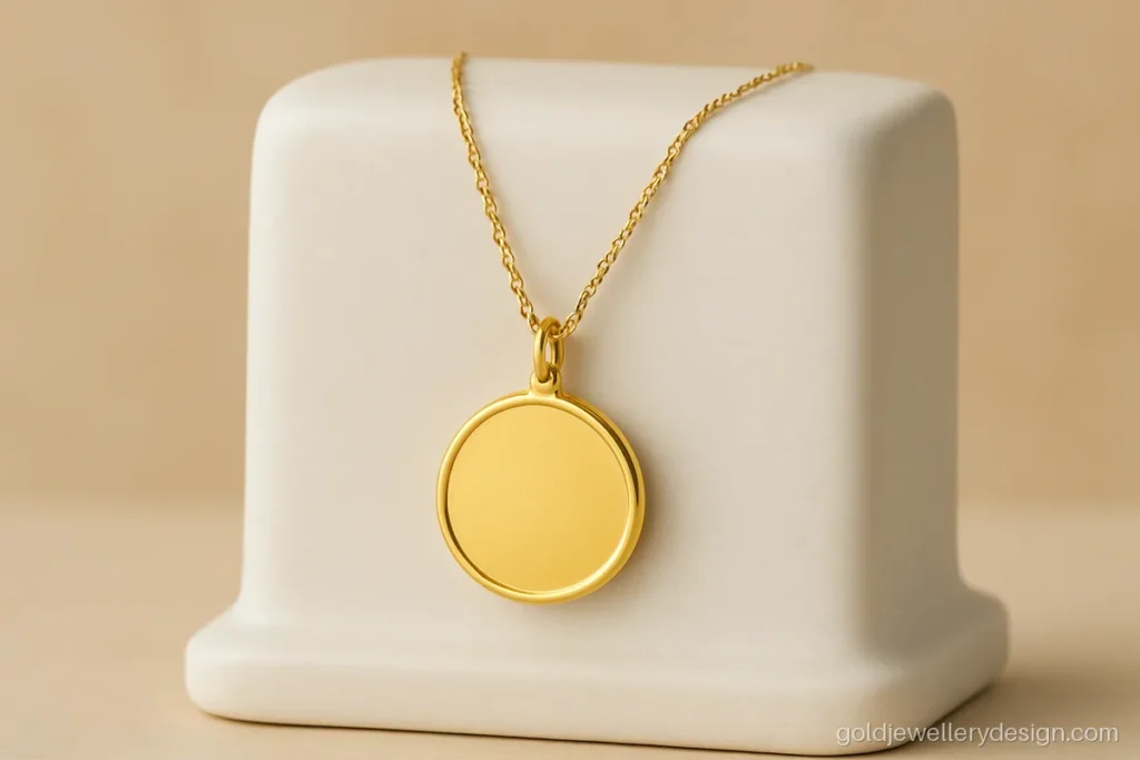 Small round blank gold disc pendant for a single initial letter