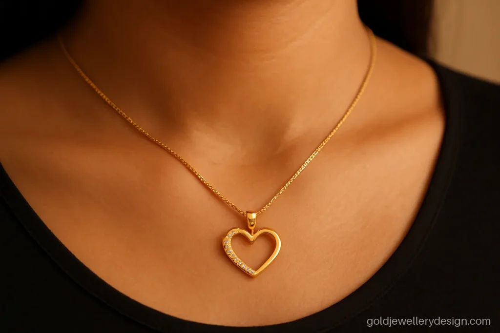 Open outline heart dollar with a row of small CZ stones on one side