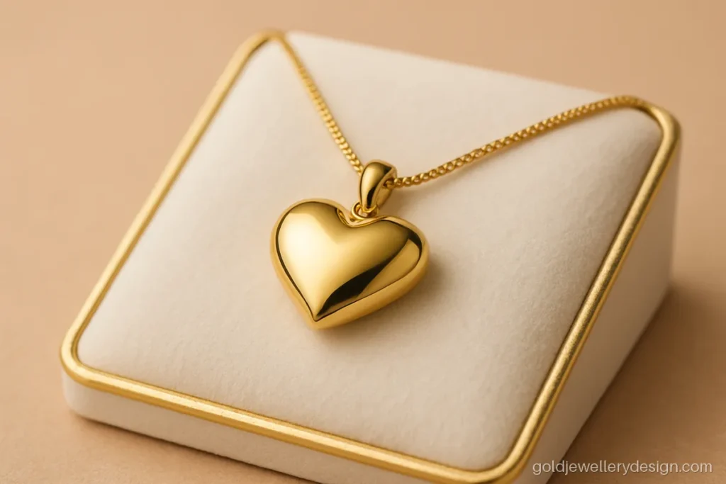 Puffed hollow gold heart pendant with a mirror polish finish