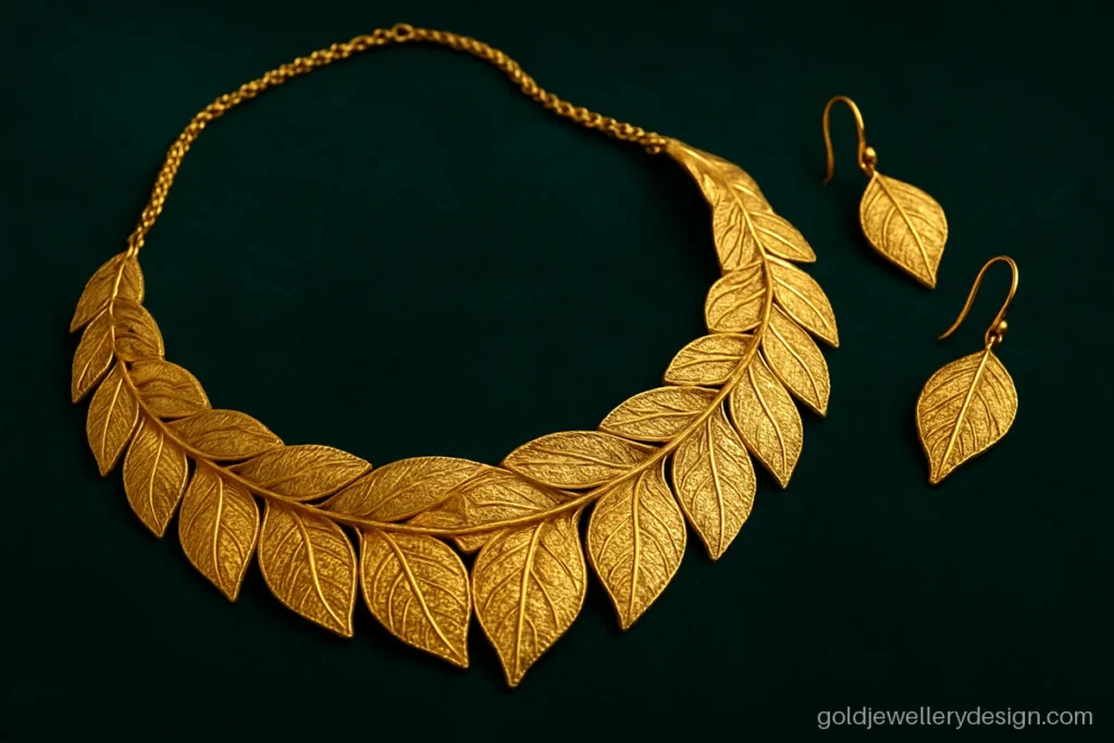 22k gold necklace design with a leaf collar, shown to explain weight and price