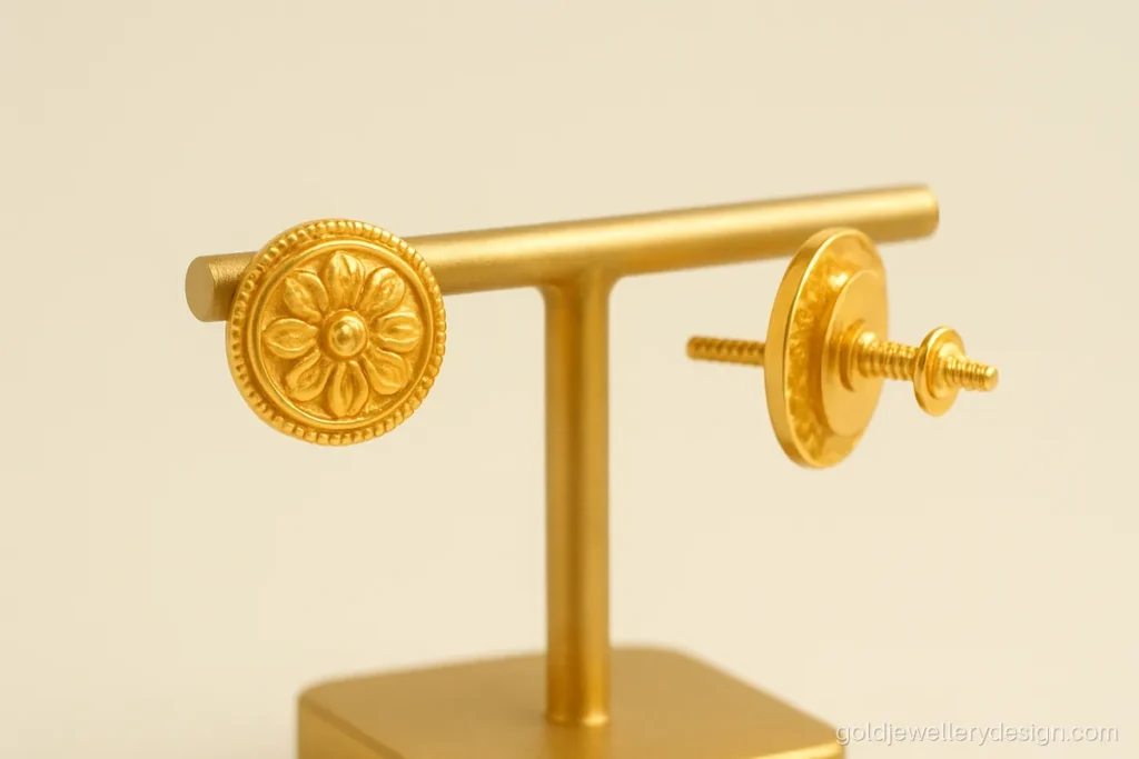 Real gold earrings design, small solid studs with a clear hallmark