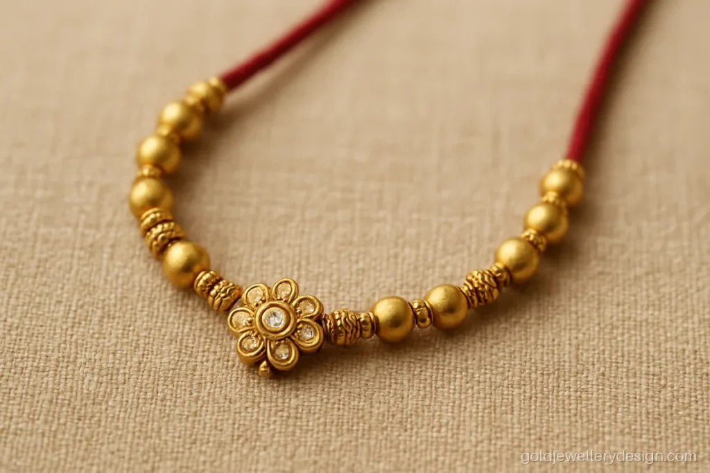 Mini ganthan design gold with round gold beads and a small centre piece
