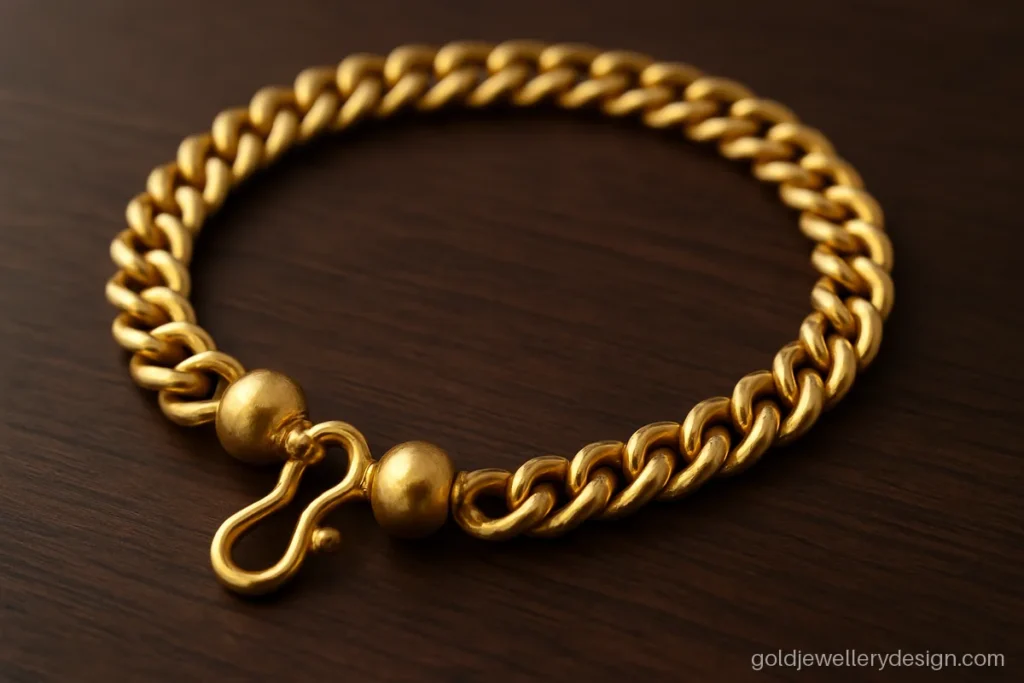 Gold thali chain design with thick kodi links and two gold side beads