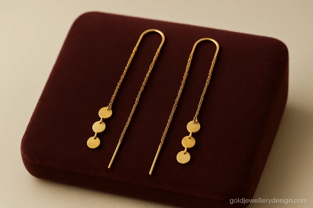 Sui dhaga kan ka design gold with long chains and tiny coin dangles