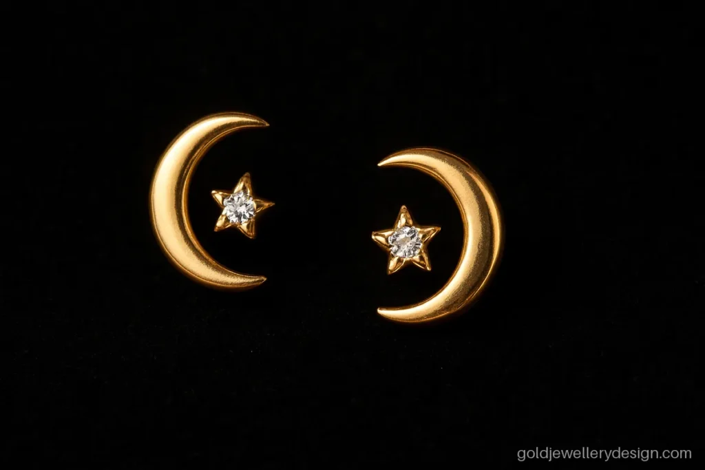 Fancy gold tops design with crescent moon and a tiny white star stone