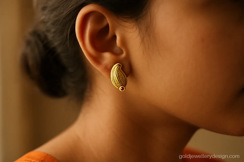 Traditional gold tops design with mango kairi shape and antique finish