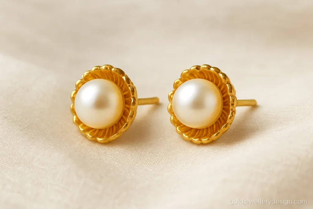 Gold tops with a creamy button pearl sitting in a fluted gold cup