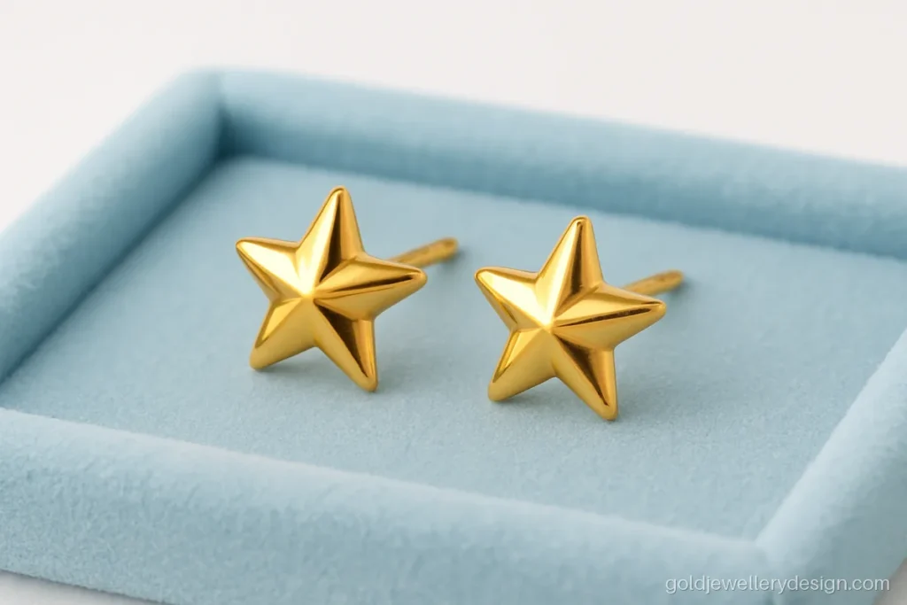 Gold ear tops design shaped like a small five point star for teens
