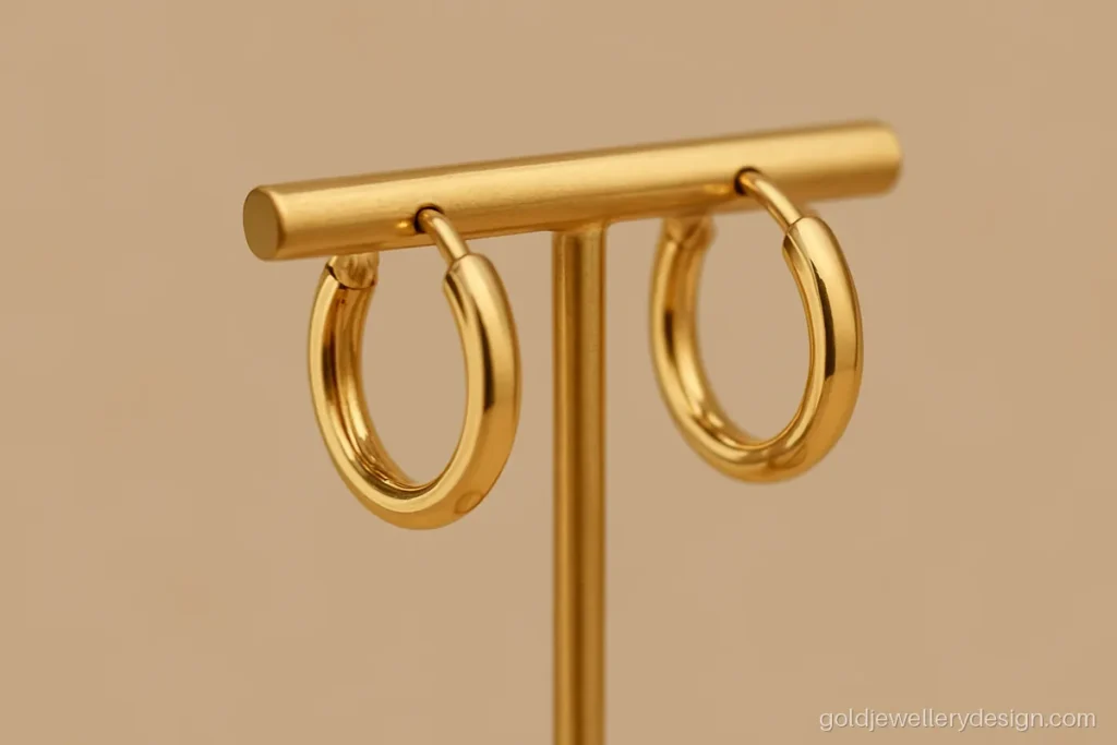 1 gram earrings gold design in tiny huggie hoops with a hinged click